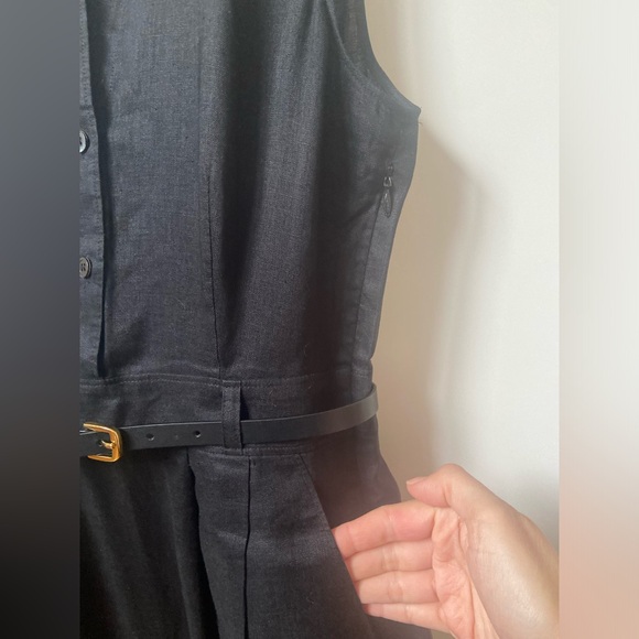 Theory Sleeveless Collared Belted Linen Mini Dress Summer | Size 2 | Black - Picture 4 of 10